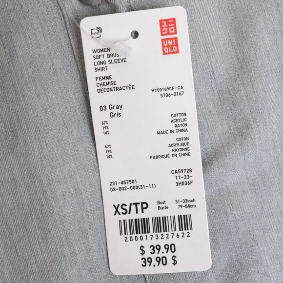 🚨 Uniqlo Soft Brushed Long Sleeve Shirt Gray - Picture 7 of 13